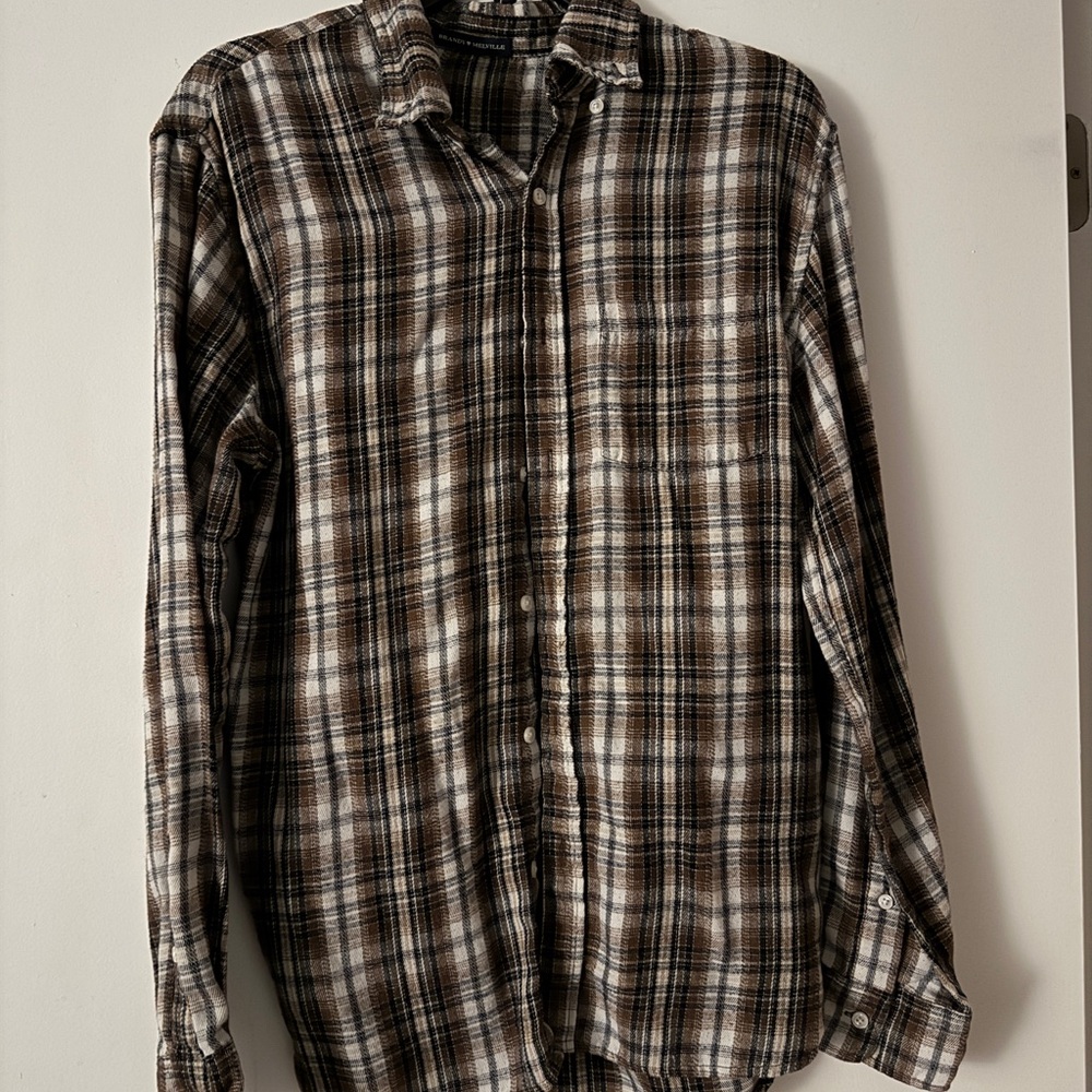 Brandy Melville Brown and White Plaid Shirt